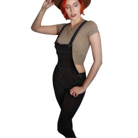 Free People- Black/Grey Denim Overalls Size 26 - Picture 9 of 14